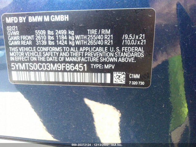 2021 BMW X3, VIN: 5YMTS0C03M9F86451