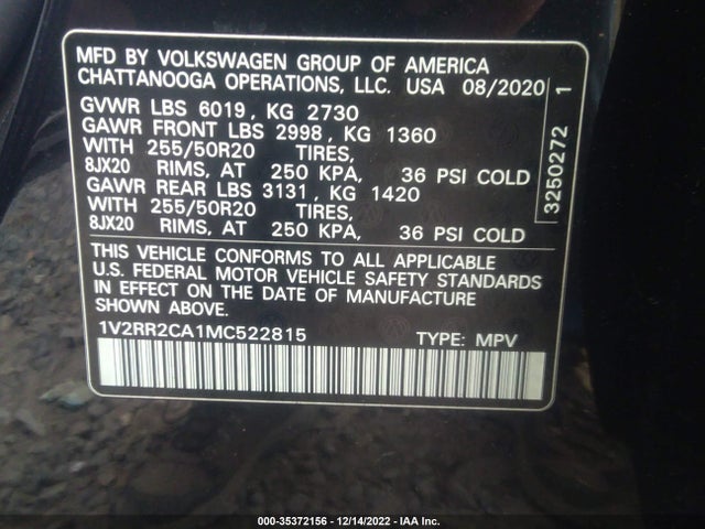 2021 Volkswagen Atlas, VIN: 1V2RR2CA1MC522815
