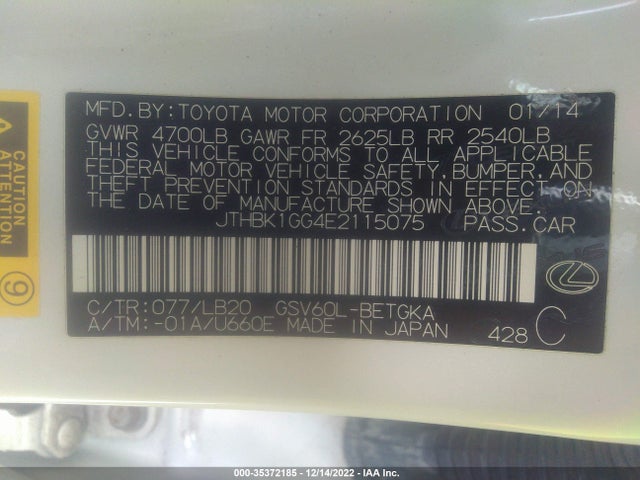 Lexus ES 350 2014 JTHBK1GG4E2115075 Image 9