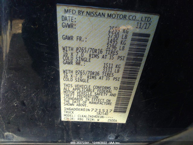 2018 Nissan Frontier, VIN: 1N6AD0ER0JN721517