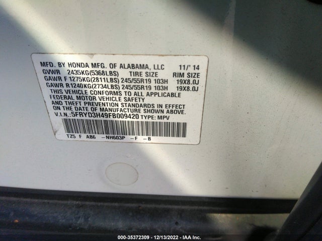 2015 Acura MDX, VIN: 5FRYD3H49FB009420