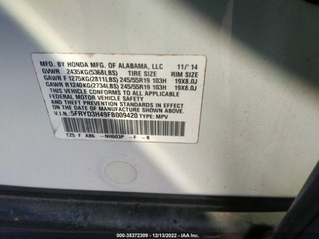 5FRYD3H49FB009420 Acura Mdx Tech Pkg