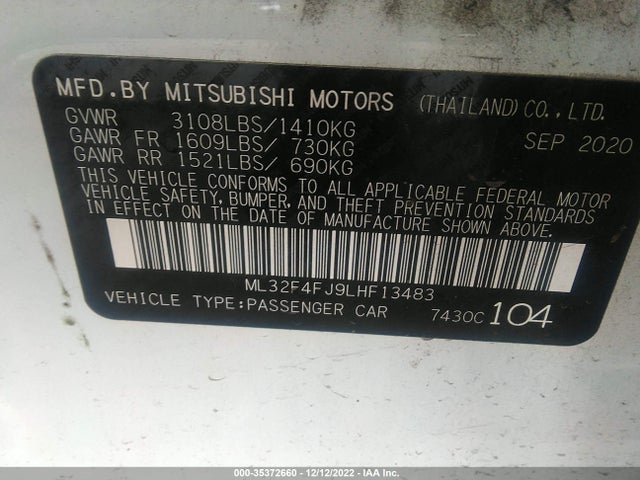 ML32F4FJ9LHF13483 Mitsubishi Mirage G4 Se/le