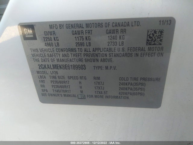 2014 GMC TERRAIN SLE VIN: 2GKALMEK8E6189903