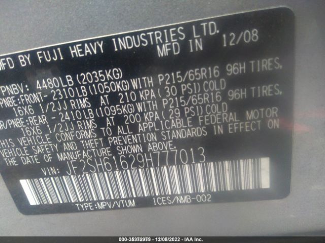 JF2SH61629H777013 Subaru Forester