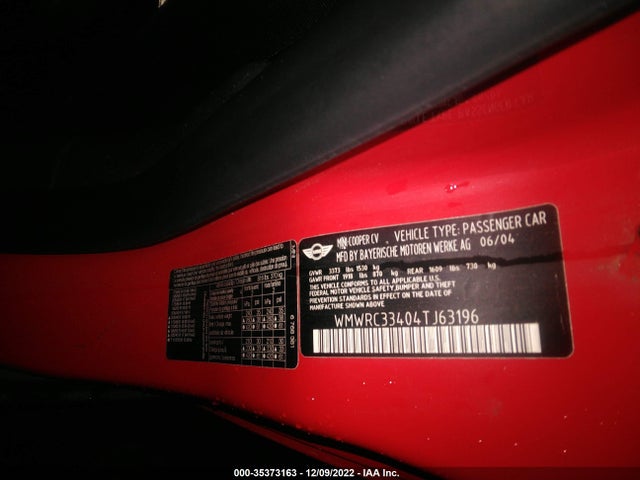 WMWRC33404TJ63196 Mini COOPER HARDTOP