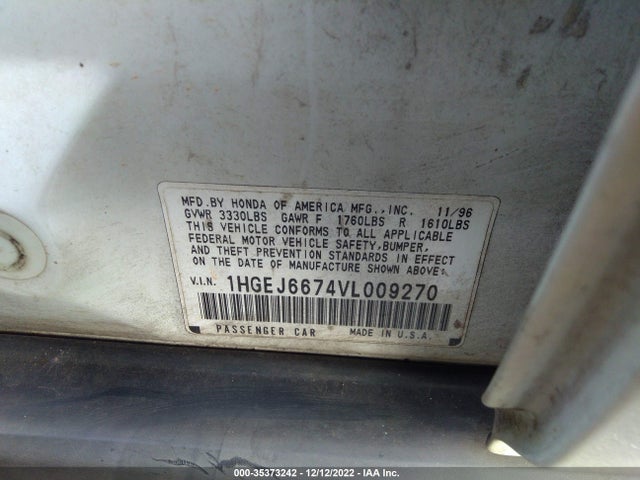 1997 HONDA CIVIC LX VIN: 1HGEJ6674VL009270