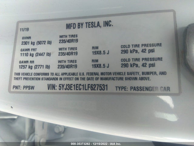 Tesla Model 3 Performance 2020 5YJ3E1EC1LF627531 Image 10