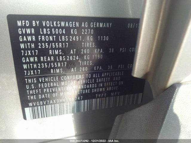 2017 Volkswagen Tiguan, VIN: WVGBV7AX3HK048747