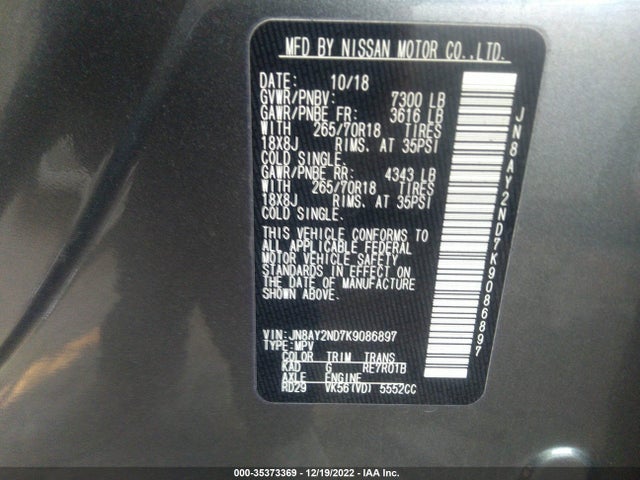 2019 Nissan Armada, VIN: JN8AY2ND7K9086897