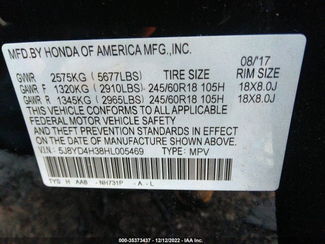 2017 Acura MDX, VIN: 5J8YD4H38HL005469