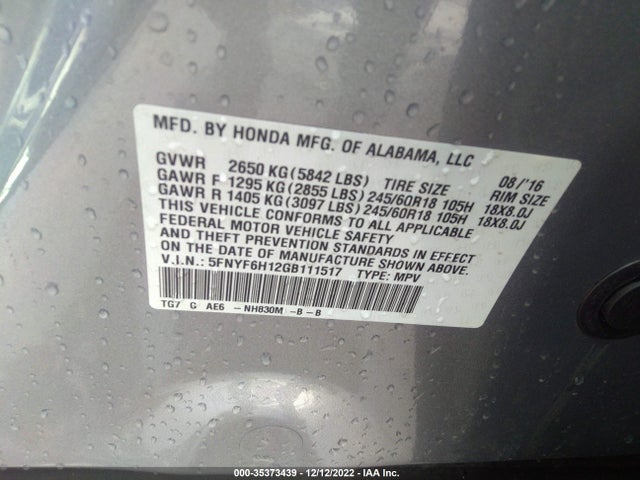Honda PILOT LX 2016 5FNYF6H12GB111517 Image 10