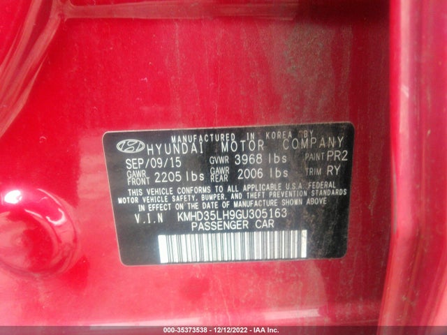 Aukcja sprzedaży 2016 Hyundai Elantra Gt, vin: KMHD35LH9GU305163, numer aukcji: 35373538