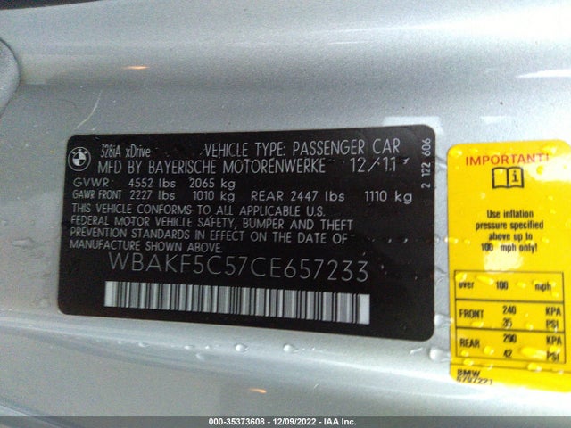 BMW 3 Series 328i Xdrive 2012 WBAKF5C57CE657233 Image 9