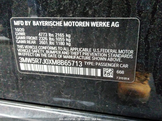 2021 BMW 3 SERIES 330I XDRIVE VIN: 3MW5R7J0XM8B65713