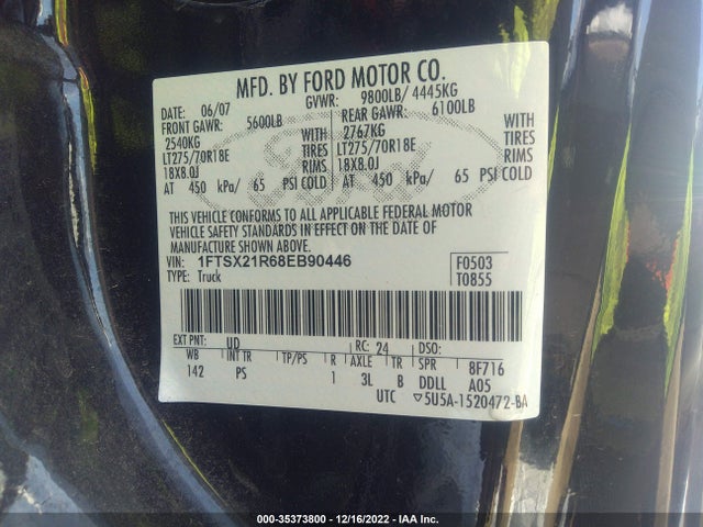 2008 FORD SUPER DUTY F-250 XL/XLT/FX4/LARIAT VIN: 1FTSX21R68EB90446