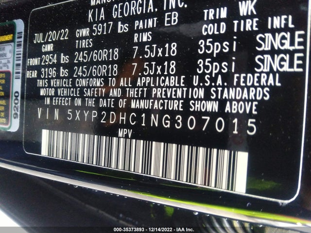 2022 Kia Telluride, VIN: 5XYP2DHC1NG307015