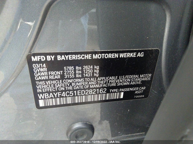 2014 BMW 7 Series, VIN: WBAYF4C51ED282162