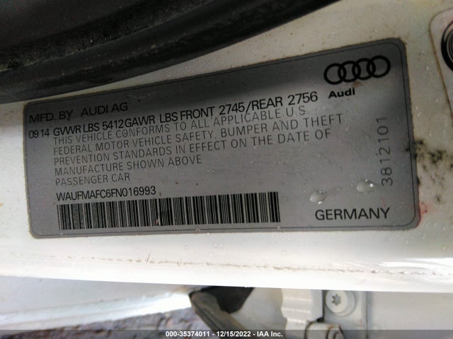 2015 AUDI A6 3.0L TDI PREMIUM PLUS VIN: WAUFMAFC6FN016993
