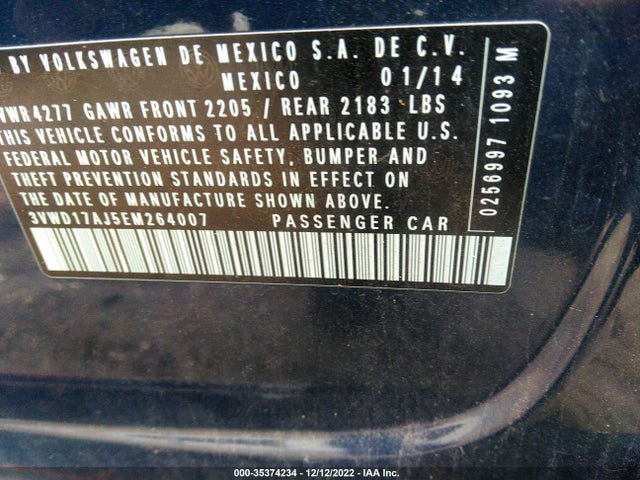 2014 VOLKSWAGEN JETTA SEDAN SE VIN: 3VWD17AJ5EM264007