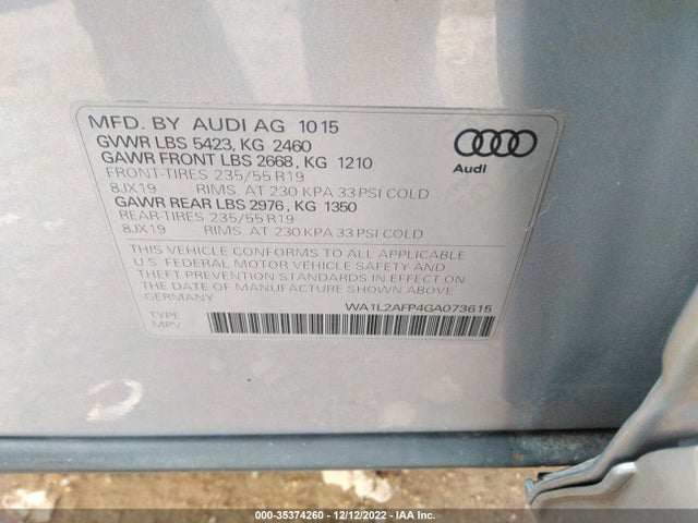 2016 Audi Q5, VIN: WA1L2AFP4GA073615
