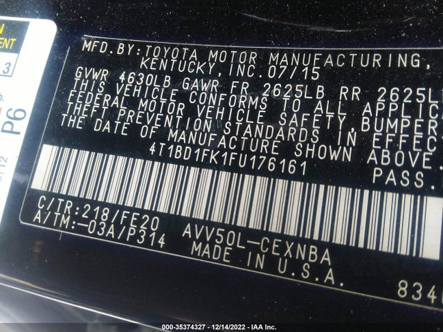 2015 Toyota Camry, VIN: 4T1BD1FK1FU176161