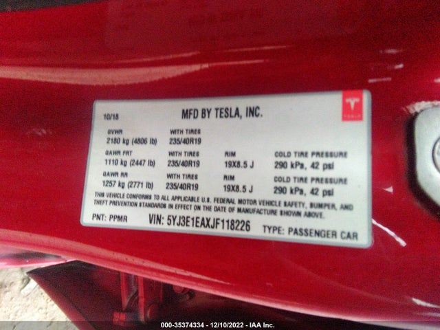 Tesla MODEL 3 2018 5YJ3E1EAXJF118226 Image 9