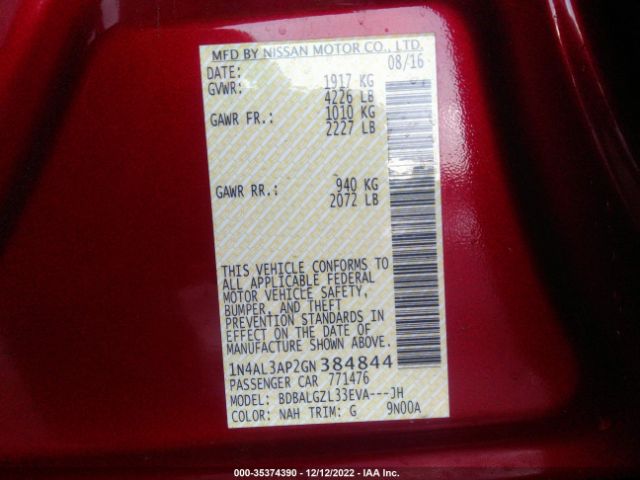 1N4AL3AP2GN384844 Nissan Altima 2.5 S