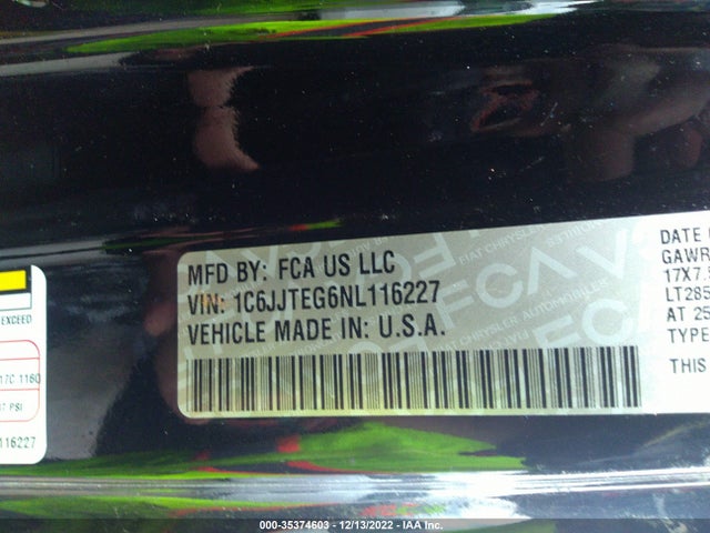 2022 Jeep Gladiator, VIN: 1C6JJTEG6NL116227