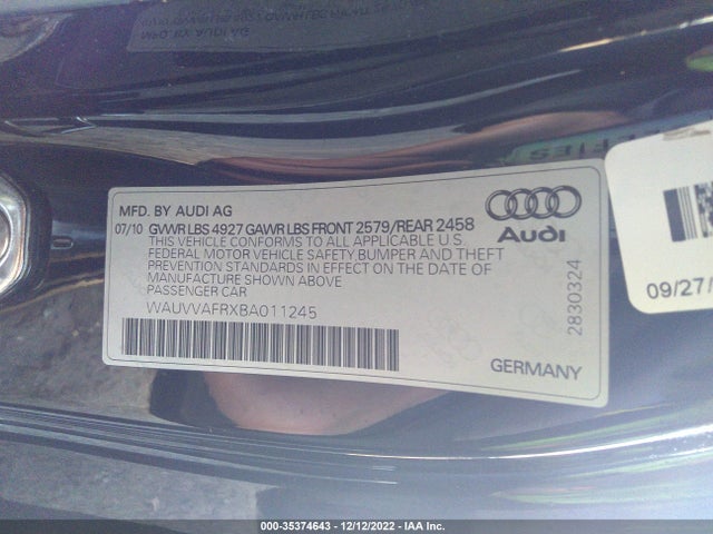 Aukcja sprzedaży 2011 Audi S5 Prestige, vin: WAUVVAFRXBA011245, numer aukcji: 35374643