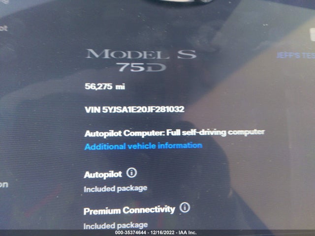 2018 Tesla Model S, VIN: 5YJSA1E20JF281032