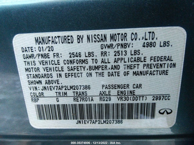 2020 Infiniti Q50, VIN: JN1EV7AP2LM207386