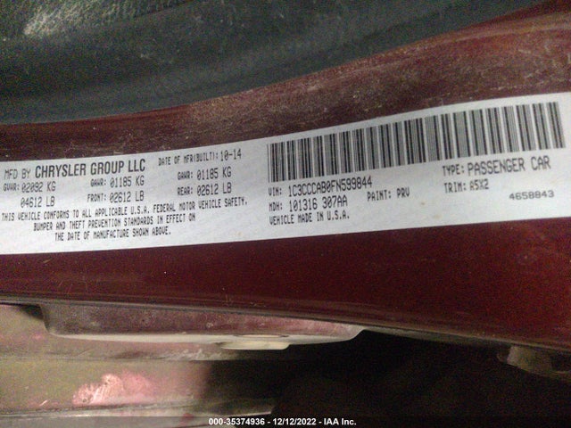 2015 CHRYSLER 200 LIMITED VIN: 1C3CCCAB0FN599844