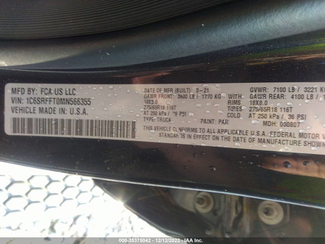 2021 Ram 1500, VIN: 1C6SRFFT0MN566355