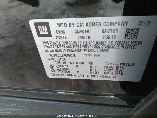 2022 Chevrolet Trailblazer, VIN: KL79MTSL8NB108296