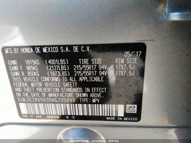 2017 Honda HR-V, VIN: 3CZRU5H35HG705899