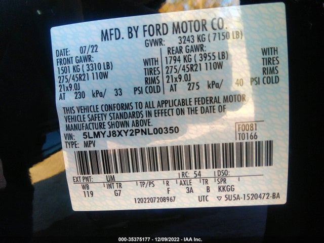 2023 Lincoln Aviator, VIN: 5LMYJ8XY2PNL00350