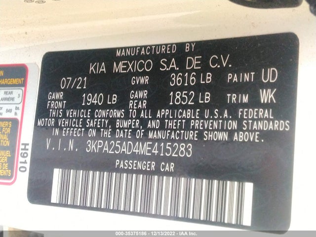 2021 Kia Rio, VIN: 3KPA25AD4ME415283