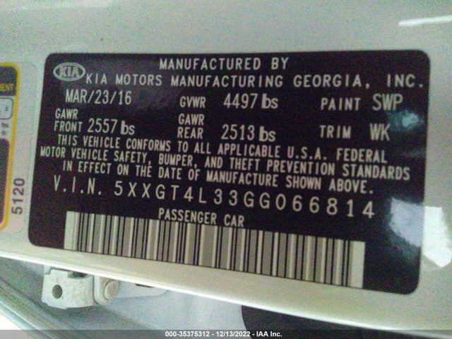 KIA Optima Lx 2016 5XXGT4L33GG066814 Image 10
