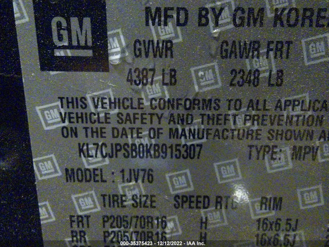 Chevrolet Trax Lt 2019 KL7CJPSB0KB915307 Image 11