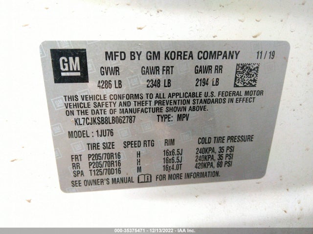 Chevrolet TRAX LS 2020 KL7CJKSB8LB062787 Image 10