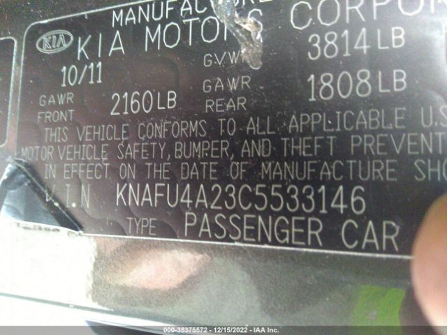 KNAFU4A23C5533146 KIA FORTE EX