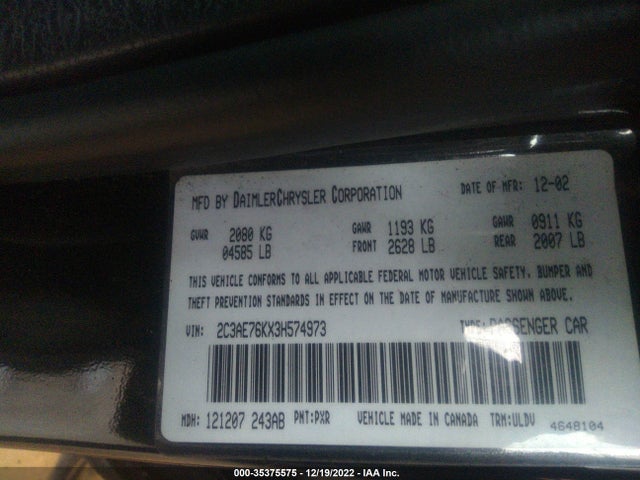 2003 CHRYSLER 300M SPECIAL VIN: 2C3AE76KX3H574973