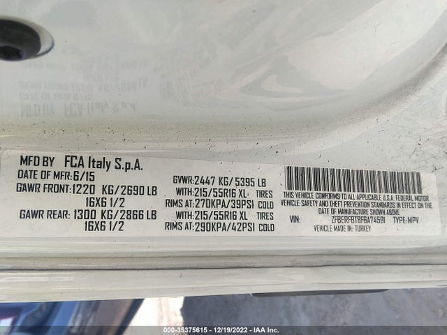 2015 Ram Promaster City, VIN: ZFBERFBT8F6A74591