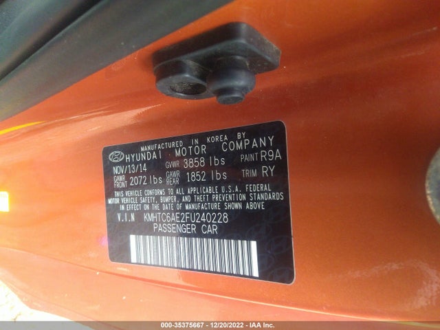 2015 Hyundai Veloster, VIN: KMHTC6AE2FU240228
