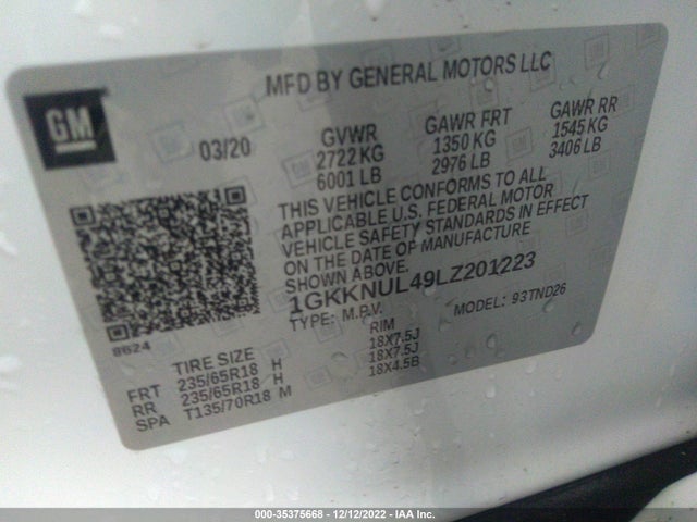 GMC ACADIA SLT 2020 1GKKNUL49LZ201223 Image 9