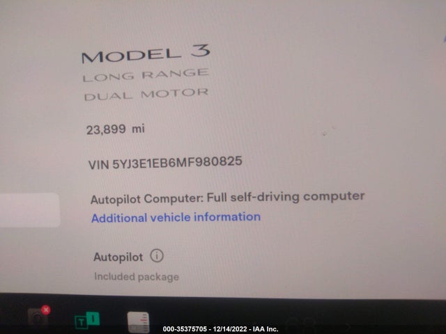 Tesla Model 3 Long Range 2021 5YJ3E1EB6MF980825 Image 9