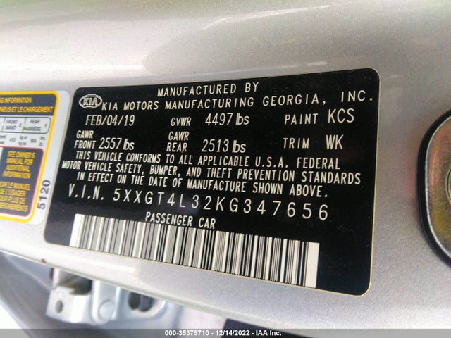 KIA Optima Lx 2019 5XXGT4L32KG347656 Image 9