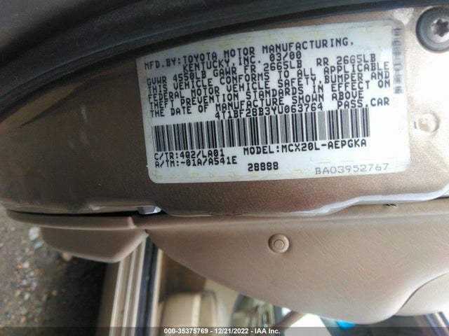 2000 TOYOTA AVALON XL/XLS VIN: 4T1BF28B3YU063764