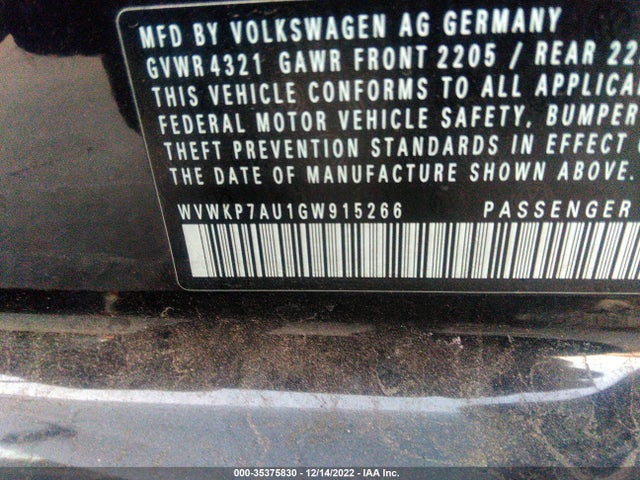 2016 Volkswagen Golf, VIN: WVWKP7AU1GW915266